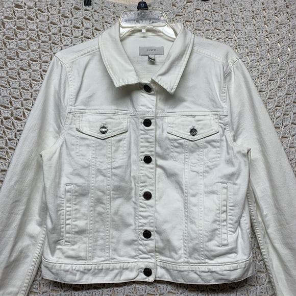 J. Crew Jacket Women Sz L White Denim Cotton Blend Long‎ Sleeve - Picture 2 of 11